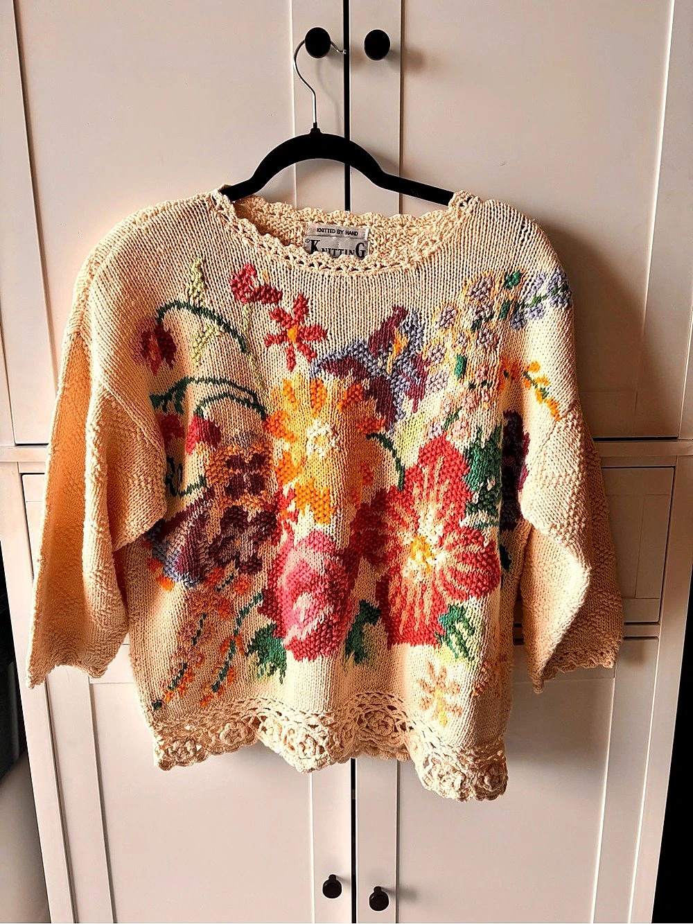 Knitting Floral Knit Crew Neck Sweater